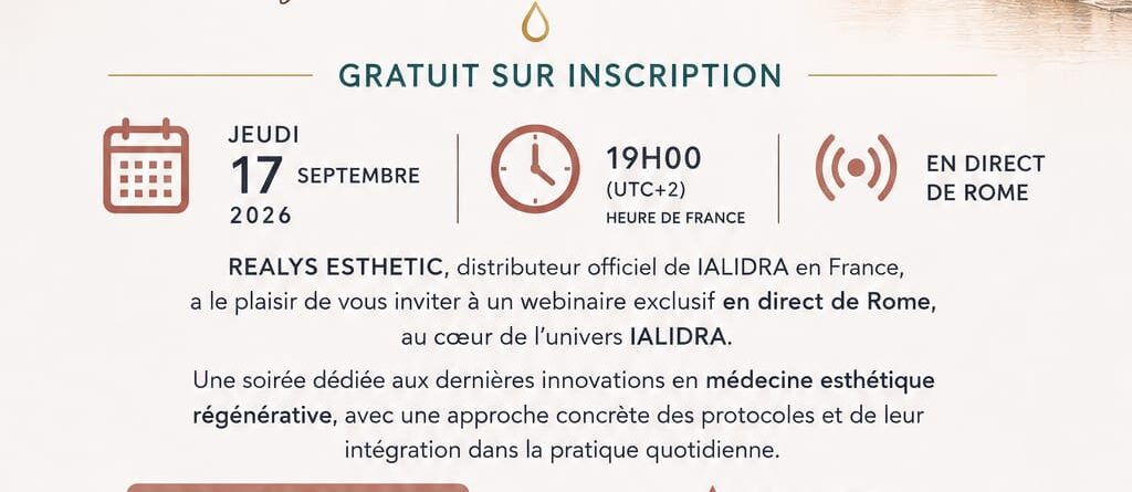Affiche du webinaire IALIDRA Realys Esthetic en direct de Rome le jeudi 17 septembre 2026 a 19h00