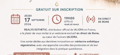 Affiche du webinaire IALIDRA Realys Esthetic en direct de Rome le jeudi 17 septembre 2026 a 19h00